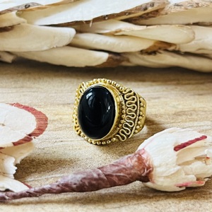Anillo de Ónix Negro Grueso Favorito del Comprador, Chapado en Oro de 18k, Anillo de Latón con Filigrana Hecho a Mano, Estilo Bohemio, Ajustable, Venta al por Mayor - Product Image 5