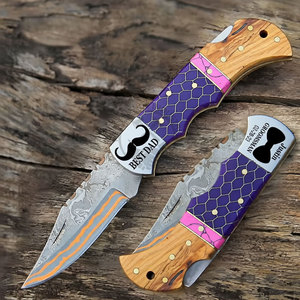 Cuchillo de bolsillo plegable portátil de acero de Damasco y cobre, con mango de madera de nido de abeja y bolster de acero, forjado a mano, con bloqueo trasero, para exteriores - Product Image 1