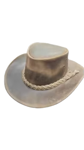 Chapeau de cowboy australien vintage en cuir véritable marron, imprimé numériquement, ajustable, pour toutes les saisons, idéal pour les activités de plein air. - Product Image 1