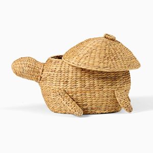 Unique Water Hyacinth Turtle Shape <b>Storage</b> <b>Basket</b> With Lid Wicker Toy Organizer Kids Nursery Decor Eco Friendly From Vietnam - Product Image 2