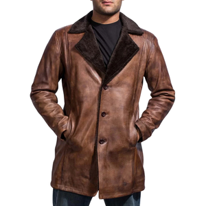 Blazer de Cuero Genuino Marrón Vintage para Hombre, Cuello de Solapa, Cierre de Botones, Prenda Exterior Casual de Invierno de Primera Calidad - Product Image 1