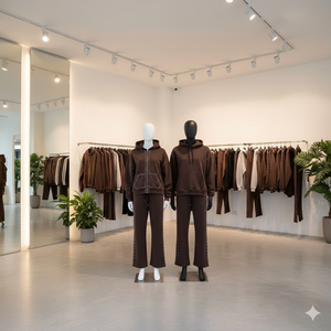 Sweat à capuche zippé avec logo personnalisé Ranzia Industry, écologique, orné de strass, et pantalon de jogging avec patch brodé. - Product Image 5