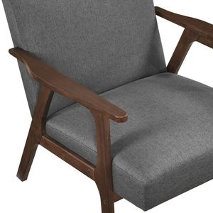 Poltrona Moderna Contemporanea in Tessuto Grigio Scuro con Finitura Marrone in Legno di Gomma Massiccio, Arredamento Moderno per Soggiorno - Product Image 4
