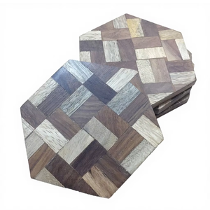 Manufacturer Stylish Hexagonal Acacia Wood <b>Tea</b> <b>Cup</b> Coaster <b>Set</b> of 4 Mats and Pads for Home Office and Bulk Wholesale Packaging - Product Image 4