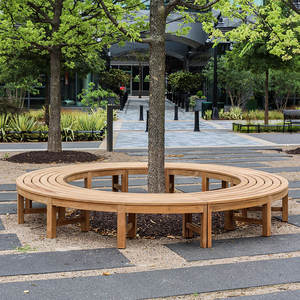 Banco Redondo de Teca Premium para Jardín con Respaldo – Solución de Asientos para Áreas Públicas y Resorts - Product Image 1