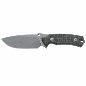 Cuchillos de caza de hoja fija grises con hoja de punta caída con acabado stonewashed, mango texturizado negro y orificio para cordón para actividades al aire libre - Product Image 2