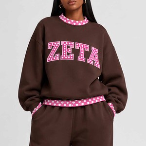 Zeta Wholesale <b>Mock</b> <b>Neck</b> Crew <b>Neck</b> Sweatshirt Women Men Ladies Unisex Gingham Patch Polka Dot Varsity Chenille Letter - Product Image 5