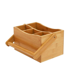 Organizador de mesa para condimentos y cubiertos, color marrón claro, de madera, con divisores resistentes para cubiertos. - Product Image 1