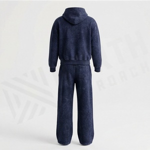 <b>Acid</b> Wash Streetwear Oversized Zip-up Hoodie <b>Drop</b> Shoulder Straight Leg Pants Men's Winter Fleece Quick Tracksuits - Product Image 2