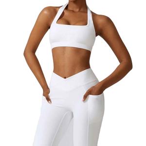 Sujetador deportivo halter transpirable para mujer al por mayor con copas acolchadas extraíbles para entrenamiento, yoga, fitness, de secado rápido - Product Image 4