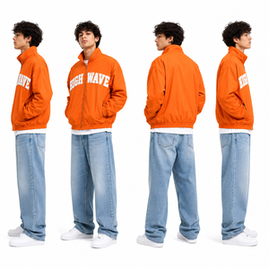 Customized Front Chenille Embroidery <b>Track</b> <b>Jacket</b> Side Pockets Turtleneck Collar High Quality French Terry Spring Training - Product Image 5