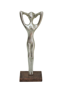 Figura Femenina Abstracta Moderna, Escultura de Metal de Aluminio Plateado sobre Base de Madera, Estatua Minimalista de Dama, Decoración para el Hogar, Arte de 12 Pulgadas - Product Image 5