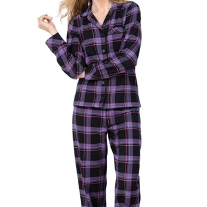 Ensemble de pyjama en flanelle brossée pour femmes, doux et chaud, manches longues, pantalon long, vêtements de détente à la maison, vêtements de nuit - Product Image 1