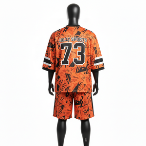 Ensemble short et maillot de football pour homme, haute qualité, polyester mesh, anti-transpiration, style panneau orange, logo personnalisé. - Product Image 2