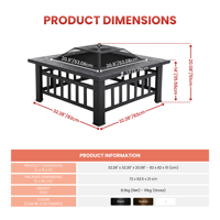 Brasero carré en métal pour extérieur, table de brasero à bois, grils de camping, barbecue portable, fournitures de jardin FP004