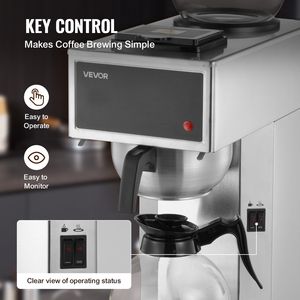 Macchina per Caffè Americano Elettrica Commerciale, Capacità 12 Tazze con 2 Caraffe in Vetro, 2 Piastre Riscaldanti per Decanter, Design in Acciaio Inossidabile - Product Image 4