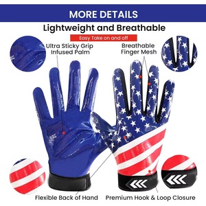 <b>Football</b> Receiver Gloves Men Adult Receiving Gloves Grip Gloves Breathable USA Flag High Grip American <b>Football</b> Receiver Gloves - Product Image 2