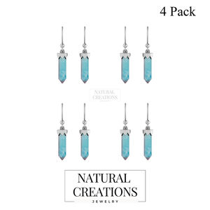 Premium High Finish 925 Sterling Silver Larimar Pencil Shape <b>Dangle</b> <b>Earrings</b> Hook Bezel Setting Trendy Wedding & Party Gift - Product Image 2