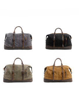 Large Zippered Cowhide Tote <b>Duffle</b> <b>Bag</b> Solid Color Canvas Genuine <b>Leather</b> Travel Luggage with Hasp Closure Leisure - Product Image 3