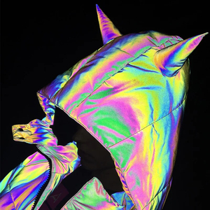 Women Holographic Winter Thick Jackets Crop <b>Top</b> Long Sleeve Colorful Reflective Warm <b>Coats</b> Y2K Fashion Women Parkas Clothes - Product Image 2