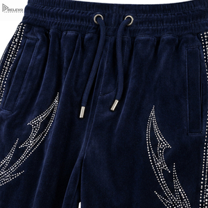 Custom Rhinestone Decor Velvet Lightweight <b>Tracksuit</b> High Quality Full Zip Jacket Wide Leg <b>Velour</b> Sweatpants Adults Solid Front - Product Image 3