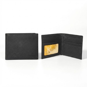 High Quality Men's Bi-fold Billfold ID Card <b>Wallet</b> Passcase Castello Genuine Leather Embossed Logo Navy Green Grey Open - Product Image 1