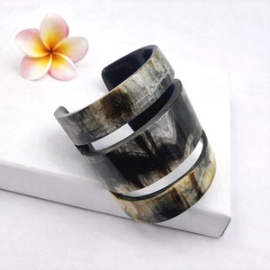 SMARK EXPORTS Natural Brown Eco-Friendly <b>Love</b> Buffalo Horn Wide Cuff <b>Bangle</b> Handmade Open - Product Image 5