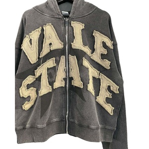 Sudadera con capucha de alta calidad para hombre, estilo urbano, holgada, desgastada, de moda, con cremallera, 100% algodón, para invierno, venta al por mayor - Product Image 2