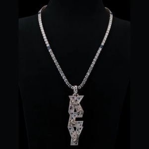 Two Tone Vertical Letter Moissanite <b>Pendant</b> Large Personalized <b>Initial</b> Letter 925 <b>Silver</b> Gold Plated <b>Pendant</b> Hip Hop Jewelry - Product Image 1