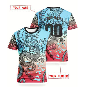 Jersey de Fútbol Americano para Adultos de Alta Calidad, Corte Automatizado, Ligero, 100% Poliéster, Secado Rápido, Diseño de Dragón Azul y Rosa - Product Image 3