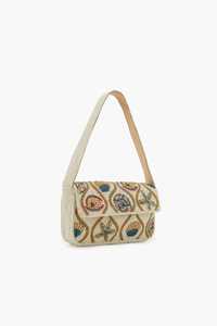 Sac à main en tissu brodé à la main avec perles de verre, rayures roses et motif floral citron, forme rectangulaire, idéal pour les soirées - Product Image 4