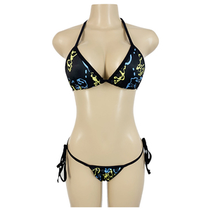 Women Plus Size Black <b>White</b> Dot Print Halter <b>Bikini</b> <b>Set</b> with Ruffles Tie Side Bottom Stretch 100% Polyester Swimwear - Product Image 4