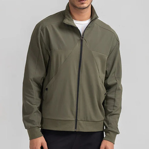 Veste de course pour homme, vert olive, fermeture éclair, col montant, coupe-vent décontractée en polyester, pour l'automne - Product Image 1