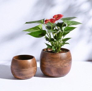 Ensemble de jardinières en bois faites à la main, écologiques, en bois d'acacia et de manguier de qualité supérieure, pots ronds pour la décoration de la maison de luxe et les plantes d'intérieur - Product Image 3