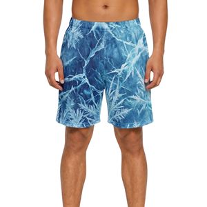 Pantalones Cortos Deportivos Casuales para Hombre, Corte Holgado, 100% Poliéster, Transpirables, de Secado Rápido, Color Azul con Diseño de Grietas de Hielo, Patrón de Rayos - Product Image 1