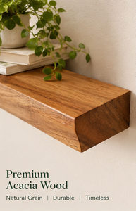 Modern Acacia <b>Wood</b> Wall <b>Shelf</b> Floating Bookcase Hanging Display Rack with Natural Grain for Home Hotel School Decor-Diwali Gift - Product Image 2