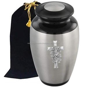 Urne de crémation pour adultes en métal fabriqué à la main pour cendres Rose on Cross-Fournitures funéraires de qualité supérieure Urne de crémation pour adultes - Product Image 1