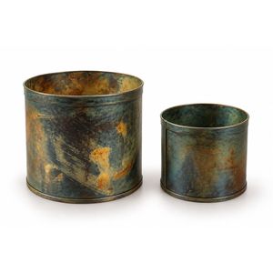 Pot de fleurs sur pied en métal de style vintage fait main, bol à fleurs ondulé unique, finition laiton antique et turquoise pour salon - Product Image 6