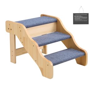 Scaletta per Animali Domestici a 3 Gradini per Letti Alti, Divani e Auto, Capacità di Carico 150 Libbre, Superficie Antiscivolo, Gradini Stabili in Legno per Cani e Gatti - Product Image 1