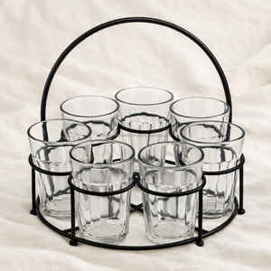 Ensemble de verres à thé indiens bohèmes avec support en métal noir - Product Image 3