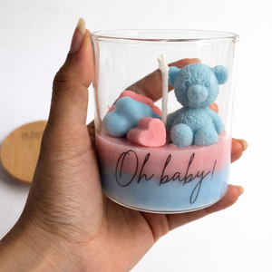 ชุดของขวัญเทียนคริสต์มาสลายดอกไม้สีชมพูรูปหมีเท็ดดี้สีน้ำเงินแบบทำมือ |   เทียนหอมกลิ่นวานิลลาทำมือจากถั่วเหลือง ไร้ควัน ติดทนนาน - Product Image 3