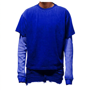 T-shirt Homme Oversize à Manches Courtes, Manches Contrastantes, Tricoté 100% Coton, Col Rond, Style Urbain, Couleur Unie, Respirant - Product Image 4