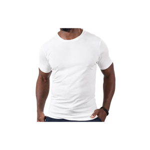 T-shirt blanc à col rond et manches courtes pour homme, 100 % coton, coupe classique, couleur unie, tricot jersey, décontracté - Product Image 3