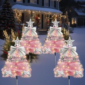 4 Pack Mini Xmas Solar Pathway <b>Lights</b> Waterproof DIY Outdoor Christmas <b>Tree</b> Stake Decorations Christmas <b>Tree</b> Ornament - Product Image 1