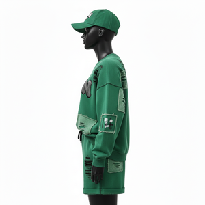 Ensemble sweat-shirt et short en coton brossé de haute qualité 100% coton et polyester, vert, avec logo brodé, pour femmes - Product Image 3