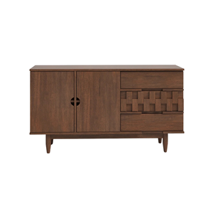 Teak Buffet Sideboard with Dual Cabinet Doors, Smooth Front <b>Drawers</b>, and Spacious Interior Shelving for <b>Organized</b> Storage Needs - Product Image 1