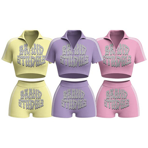 Nouvel Arrivage Ensemble Deux Pièces Femme Sportif d'Extérieur Vêtements Femme Été 2026 Crop Top Manches Courtes et Shorts Tenues - Product Image 1