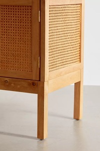 Mueble de TV Moderno de Madera Maciza y Ratán con 2 Puertas, Mueble de Almacenamiento para Sala de Estar - Product Image 4