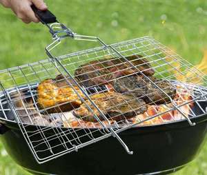 Bold Blossom Stainless Steel Grill <b>Net</b> Cooking Rack with Wooden Handle Heat Resistant Outdoor BBQ Grilling Mesh Double <b>Wire</b> Grid - Product Image 5