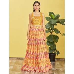 <b>Charming</b> Yellow Embroidered Work Chinon Engagement Lehenga Choli - Product Image 5